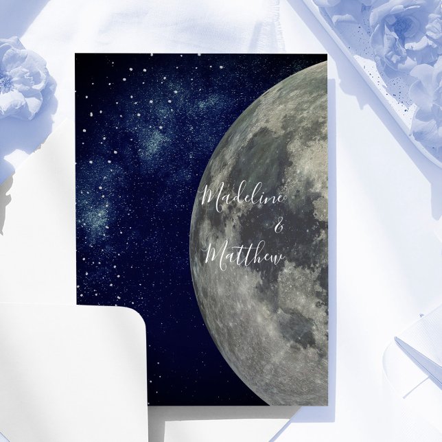 Invitation Ciel du Soir Lune Étoiles Bleu  Mariage (Créateur téléchargé)
