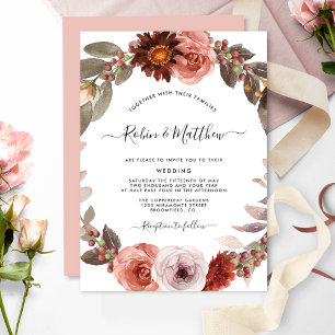 Invitation Ciel en Rose, Bourgogne Blush Floral Mariage