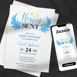 Invitation Ciel envoyé Blue Angel ailes Baby shower