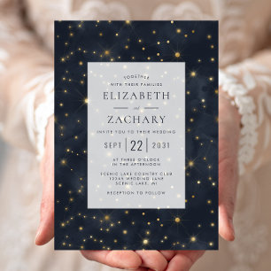 Invitation Ciel Étoilé Nuit Bleue Or Mariage