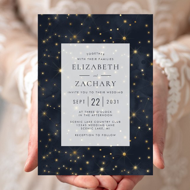 Invitation Ciel Étoilé Nuit Bleue Or Mariage (Créateur téléchargé)