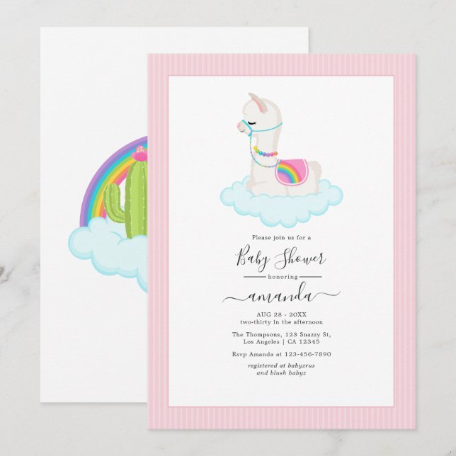 Invitation Ciel Fantaisiste des Lamas Désert Baby Shower (Devant / Derrière)