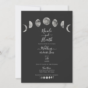 Invitation Ciel gris nocturne phases lunaires aquarelle maria