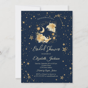 Invitation Ciel Lunaire, Soleil, Étoiles Fête de Mariage Bleu