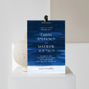 Invitation Ciel nocturne bleu marine. Mariage peint moderne