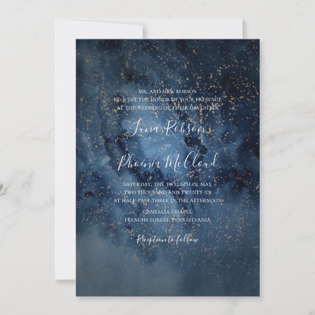 Invitation Ciel nocturne céleste | Mariage traditionnel or (Devant)