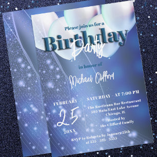 Invitation Ciel nocturne Étincelles Bleu & Blanc Ballons Anni