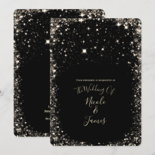Invitation Ciel Nocturne Étoilé à Paillettes Noires Mariage É
