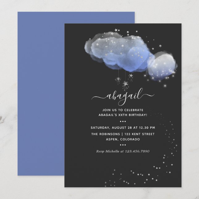 Invitation Ciel nocturne étoilé aquarelle pour anniversaire (Devant / Derrière)
