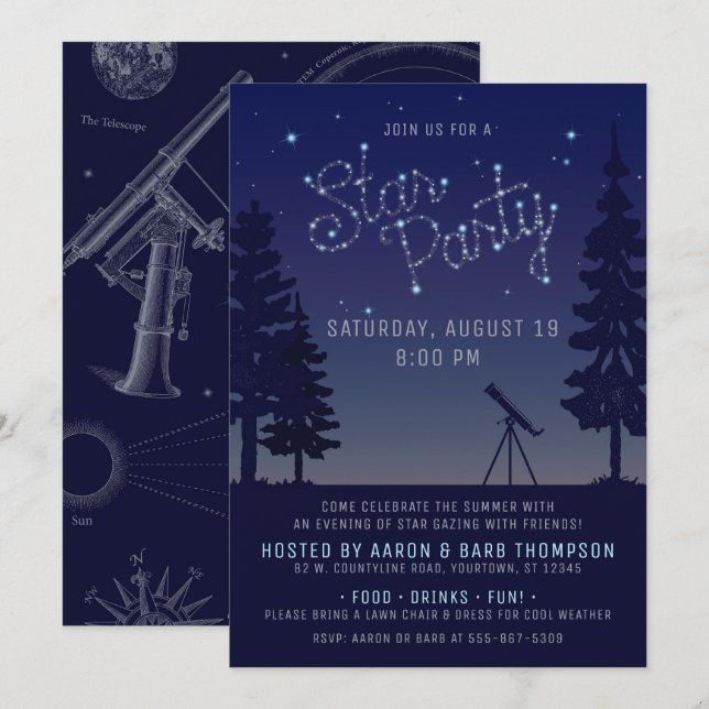 Invitation Ciel nocturne | Fête d'astronomie et d'observation (Devant / Derrière)