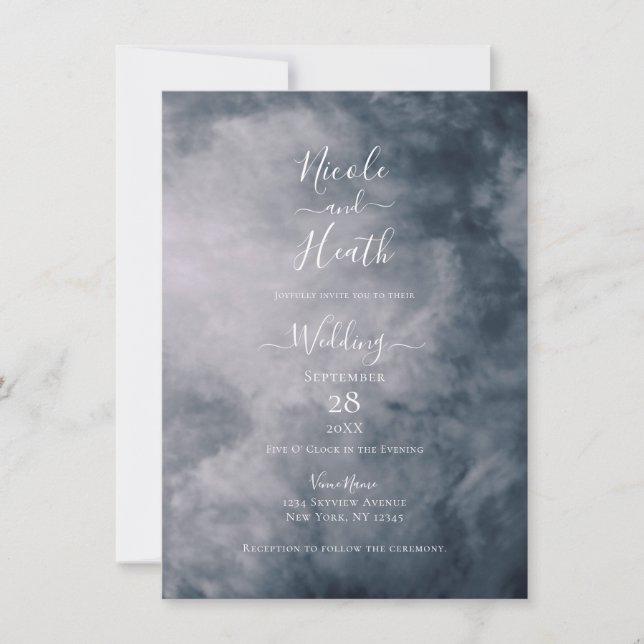 Invitation Ciel nuageux humeur bleue Mariage céleste (Devant)