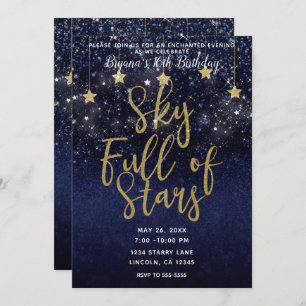 Invitation Ciel plein d'étoiles Starry Night Gold Blue Party