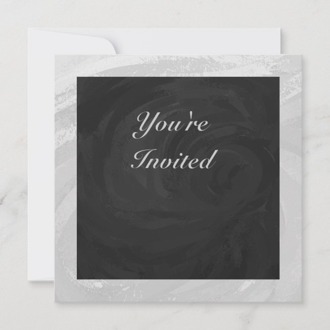 Invitation Ciel pluvieux gris et monogramme noir (Devant)