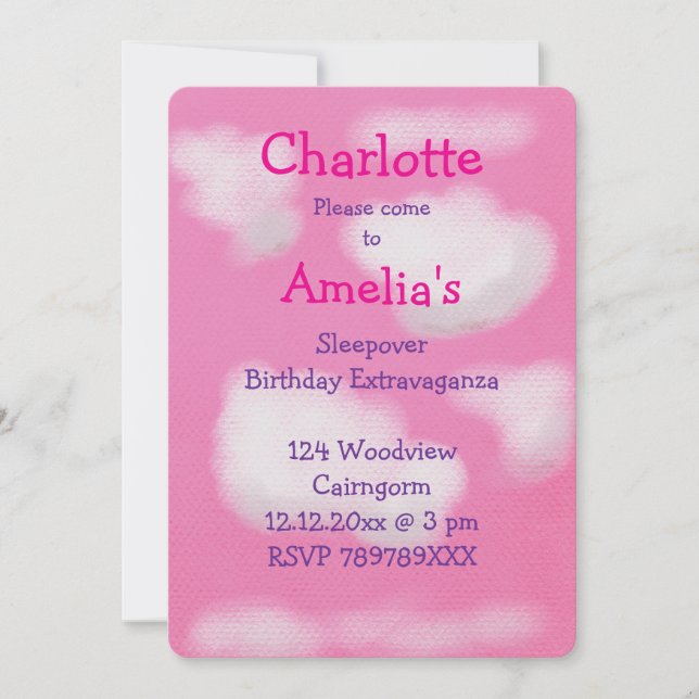 Invitation Ciel rose et nuages moelleux Anniversaire (Devant)