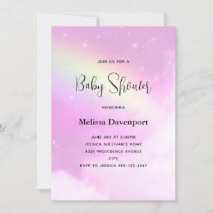 Invitation Ciel rose pastel avec Baby shower nuages fluides