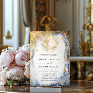 Invitation Ciel Soleil,Lune,Étoiles Aquarelle Mariage