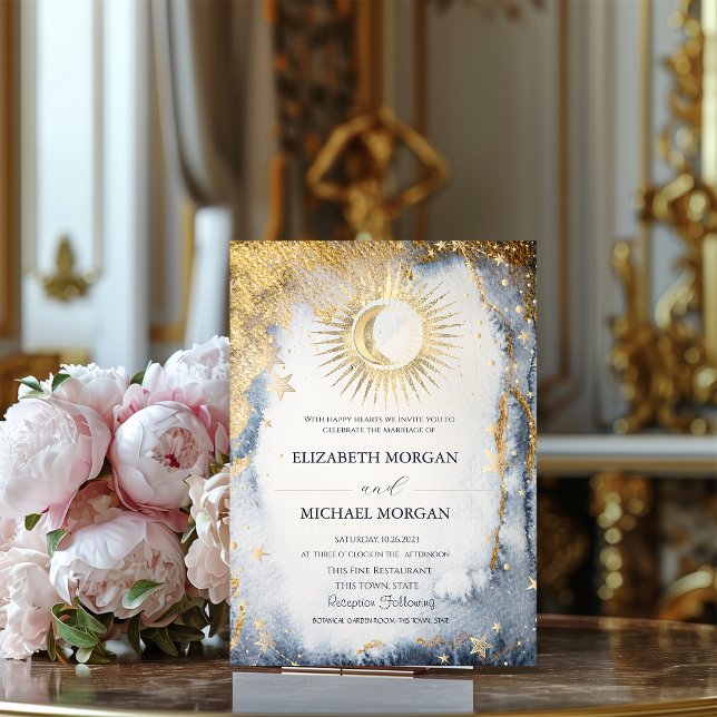 Invitation Ciel  Soleil,Lune,Étoiles Aquarelle Mariage  (Créateur téléchargé)