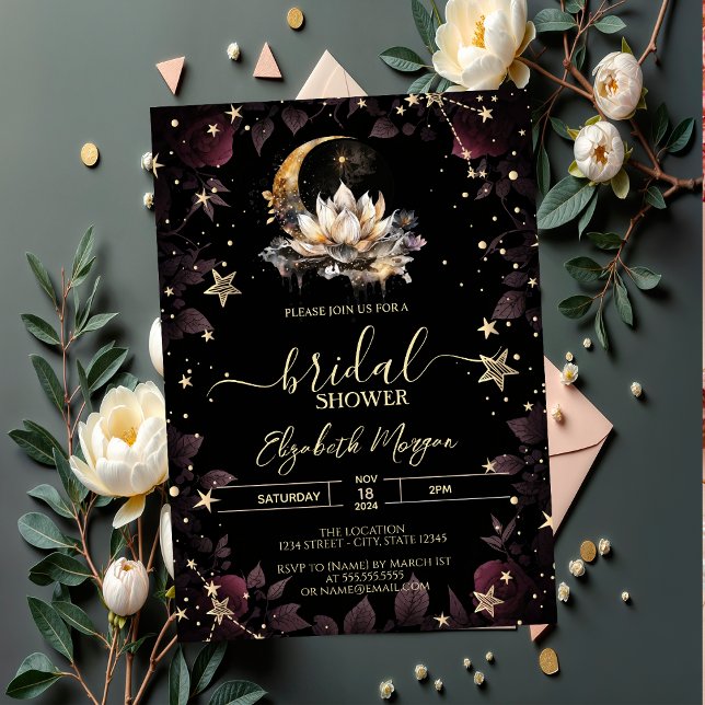 Invitation Ciel Soliel,Lune,Roses Étoiles Shower Nuptial (Créateur téléchargé)