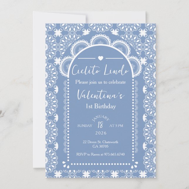 Invitation Cielito Lindo 1er anniversaire bleu (Devant)