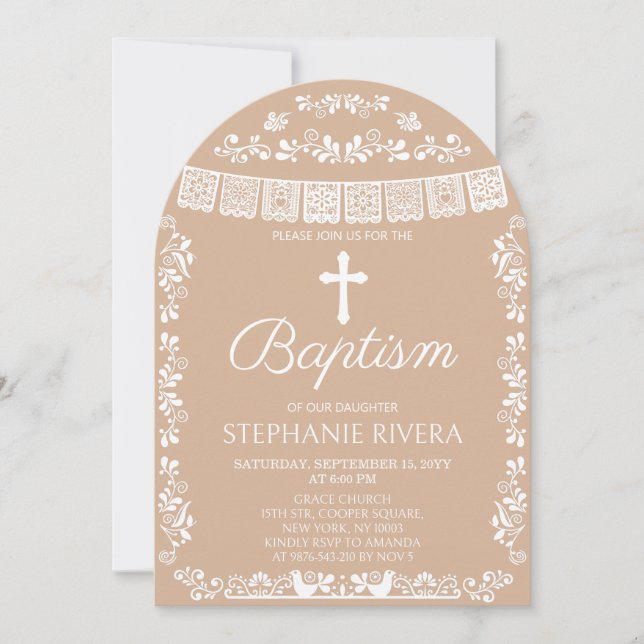 Invitation Cielito Lindo Arche de baptême beige (Devant)