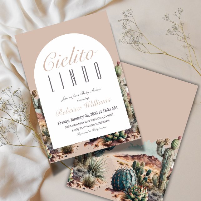 Invitation Cielito Lindo Baby shower mexicain de cactus beige (Créateur téléchargé)