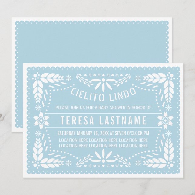 Invitation Cielito Lindo bébé bleu mexicain douche bébé (Devant / Derrière)