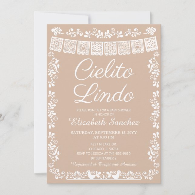 Invitation Cielito Lindo Beige Papel Picado Baby Shower (Devant)