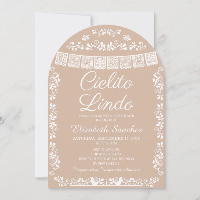 Invitation Cielito Lindo Beige Papel Picado Baby Shower (Devant)