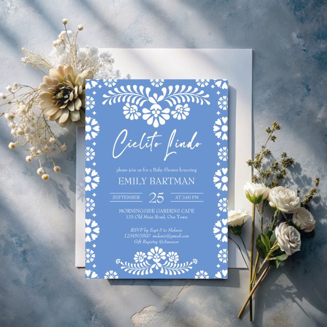 Invitation Cielito lindo bleu poussiéreux baby shower mexicai (Cielito lindo dusty blue Mexican baby shower Invitation)