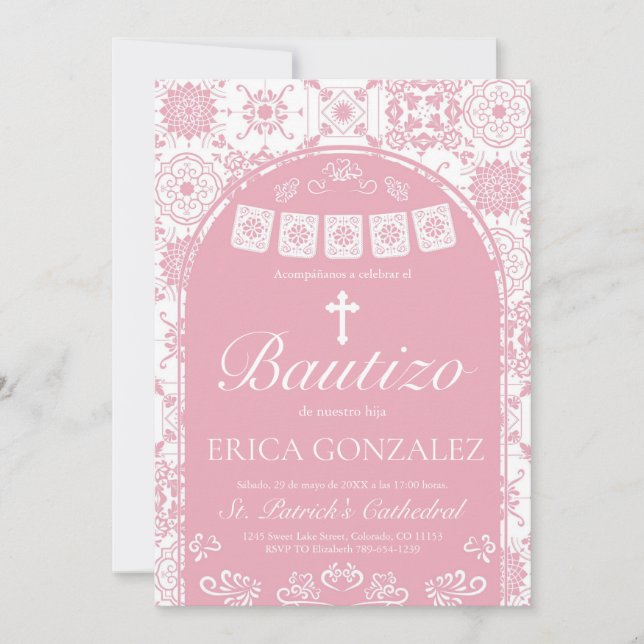 Invitation Cielito Lindo Blush Pink Bautizo Talavera (Devant)