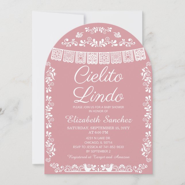 Invitation Cielito Lindo Blush Pink Papel Picado Baby Shower (Devant)