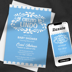 Invitation Cielito Lindo Broderie Bleue Fille Baby Shower