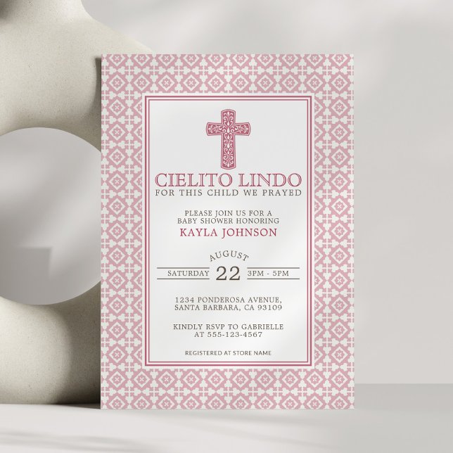 Invitation Cielito Lindo Croix Florale Religieuse Rose (Créateur téléchargé)