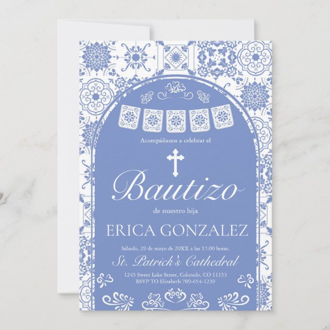 Invitation Cielito Lindo Dusty Blue Baptême Talavera (Devant)