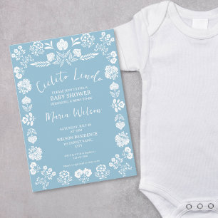 Invitation Cielito Lindo Dusty Blue Boy Mexican Folk Art