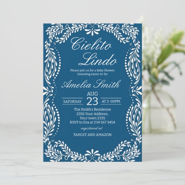 Invitation Cielito lindo dusty blue Mexican baby shower (Debout devant)