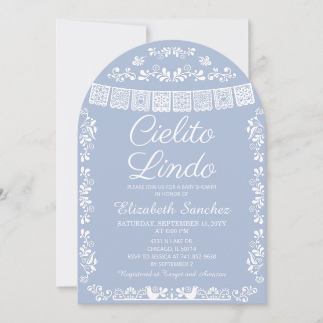 Invitation Cielito Lindo Dusty Blue Papel Picado Baby Shower (Devant)