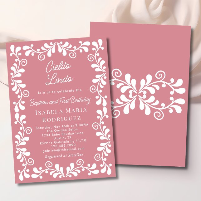 Invitation Cielito Lindo Dusty Pink Baptism & First Birthday (Créateur téléchargé)