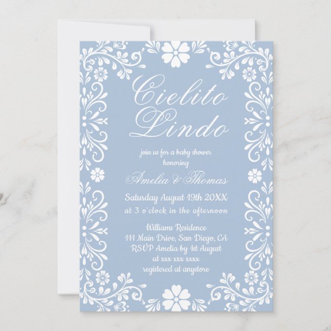 Invitation Cielito Lindo Fête de Bébé Mexicaine Bleu Poussiér (Devant)