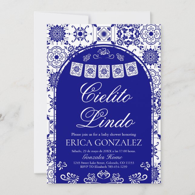 Invitation Cielito Lindo Papel Picado Boy Baby Shower Navy (Devant)