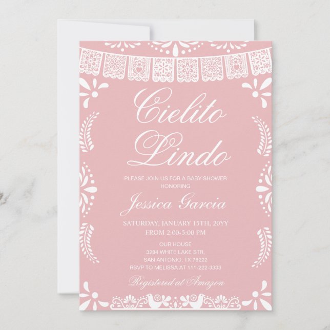 Invitation Cielito Lindo Papel Picado Girl Baby Shower (Devant)