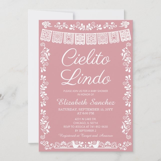 Invitation Cielito Lindo Rose Clair Fête Prénatale Papier Déc (Devant)