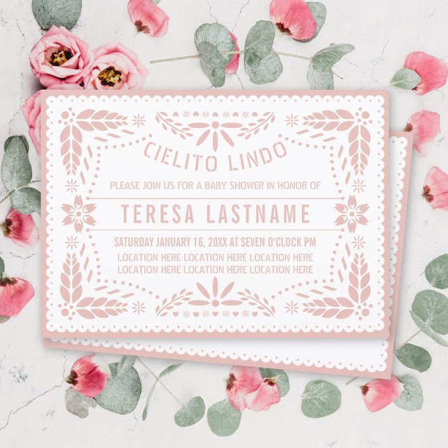 Invitation Cielito Lindo rose papillon picado bébé douche (Créateur téléchargé)