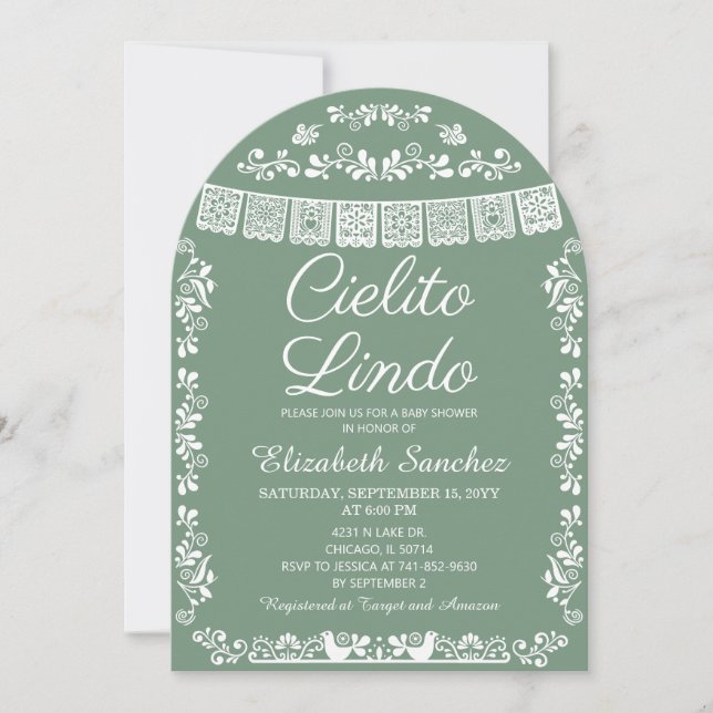 Invitation Cielito Lindo Sage Green Papel Picado Baby Shower (Devant)