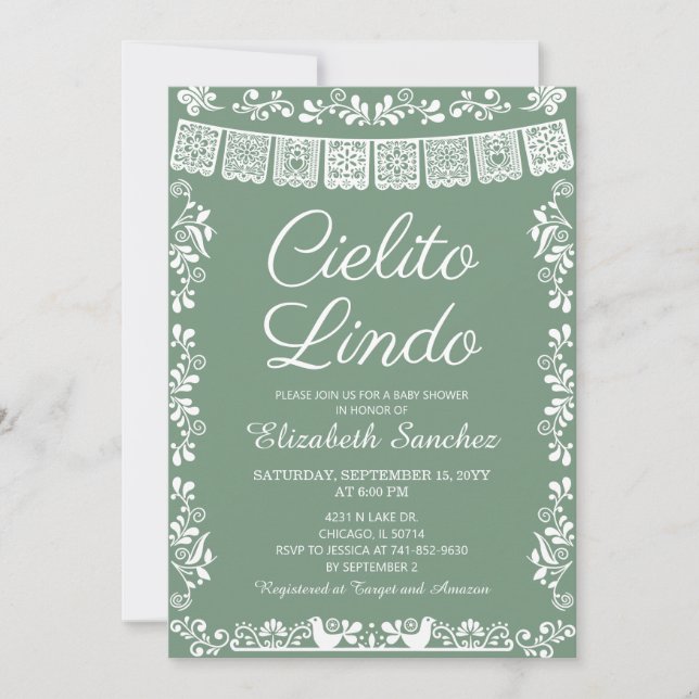 Invitation Cielito Lindo Sage Green Papel Picado Baby Shower (Devant)