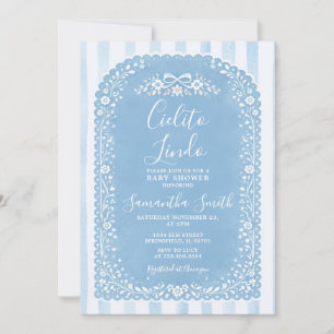 Invitation Cielito Lindo Talavera Fête de Bébé Rayures Bleues