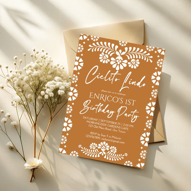 Invitation Cielito lindo terracotta fête d'anniversaire mexic (Cielito lindo terracotta Mexican fiesta papel picado birthday party Invitation template)