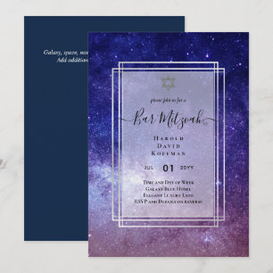 Invitation Cieux Au-Dessus de BAR MITZVAH Galaxie Bleu Or Élé