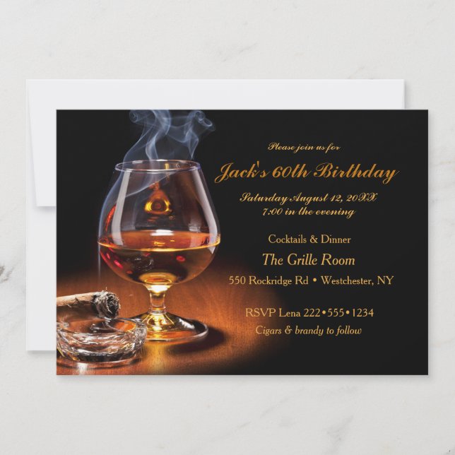 Invitation Cigares masculins et cognac snifter monogramme (Devant)
