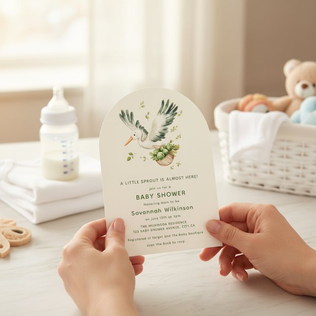Invitation Cigogne avec panier de choux de Bruxelles Arche Ba (Créateur téléchargé)